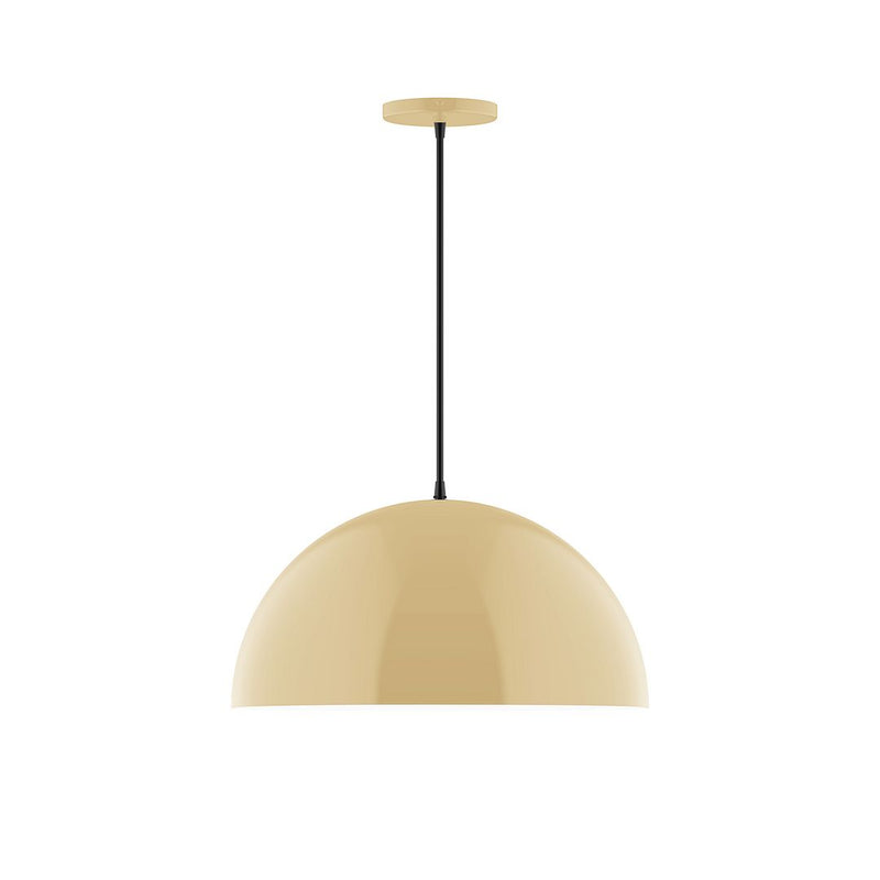 Ivory dome pendant lamp with black cord and round ceiling canopy