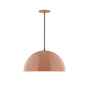 Terracotta LED pendant with dome shade and black hanging cord, 18 in size