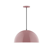 Mauve dome pendant light with black stem and round ceiling canopy