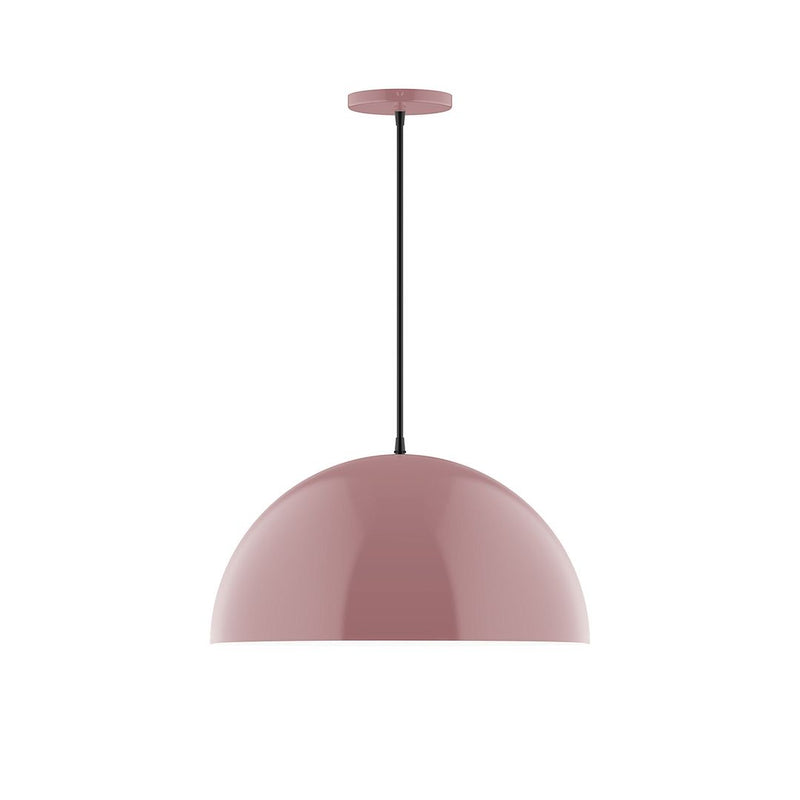 Mauve dome LED pendant with black cord and matching ceiling canopy