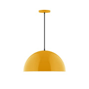 Bright yellow dome pendant light with black cord and ceiling canopy