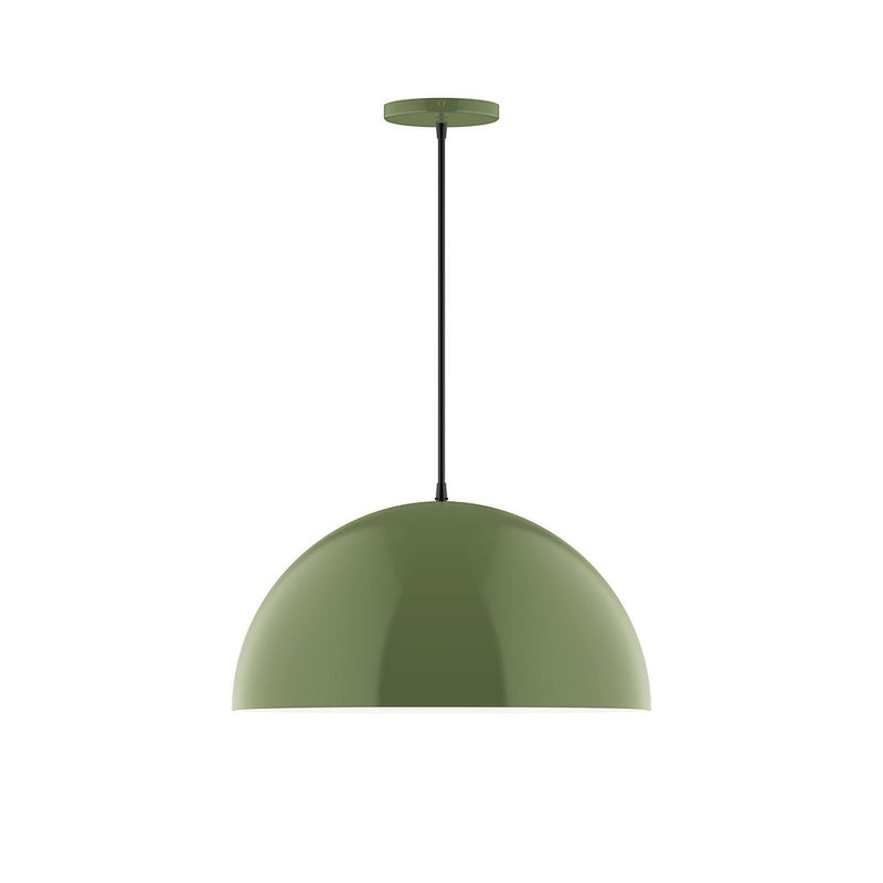 Fern green dome LED pendant with straight hanging rod and round ceiling canopy