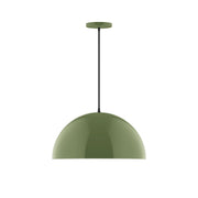Fern green dome LED pendant light with braided cord and round ceiling canopy