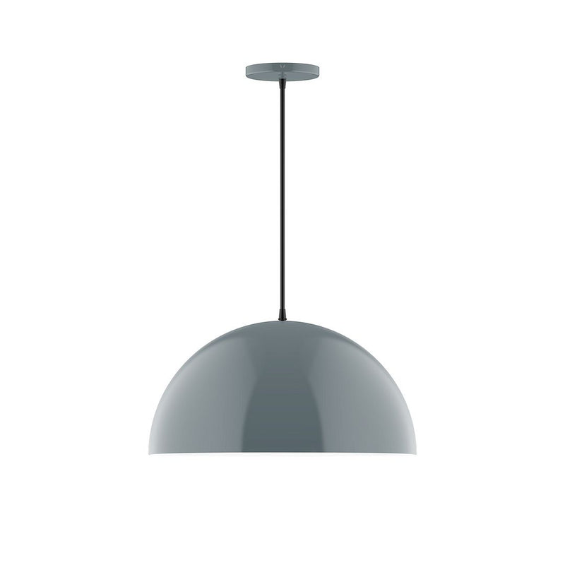 Slate gray dome pendant light with round ceiling canopy and hanging rod