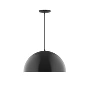 Black dome LED pendant light with round ceiling canopy and long hanging cord