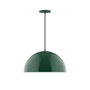 Forest green dome pendant light with black stem and round ceiling canopy