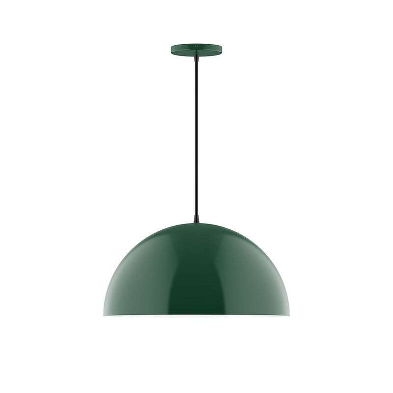 Forest green dome LED pendant light with black cord and round canopy