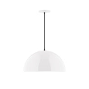 LED pendant with white dome shade and black cord, round ceiling canopy