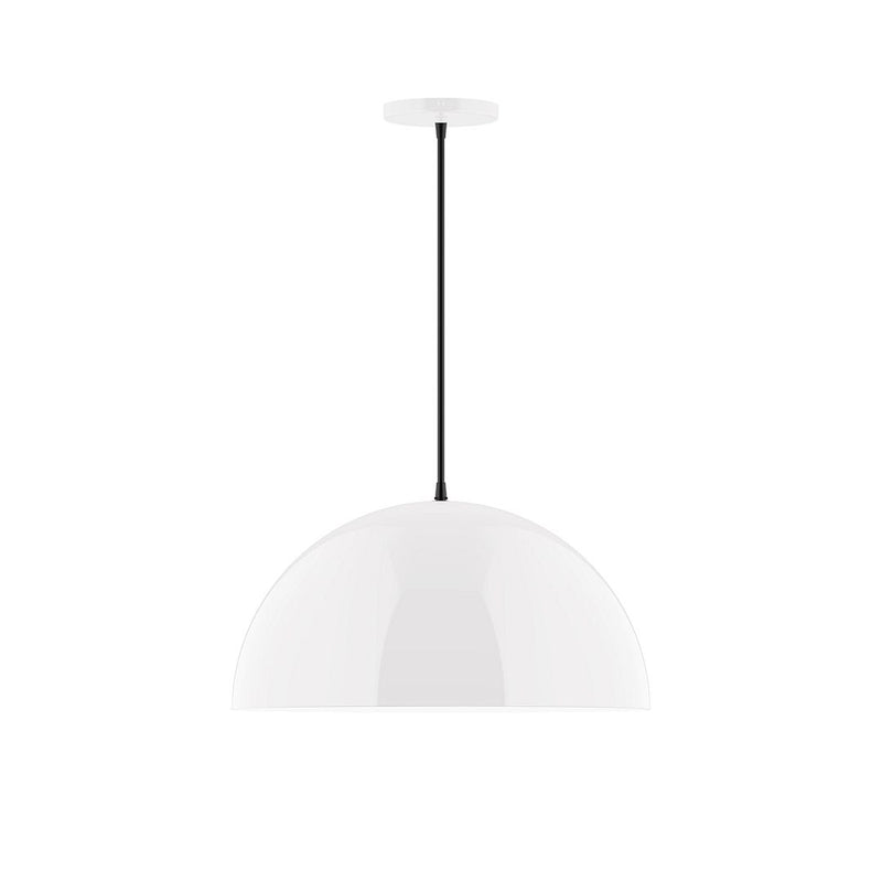 White dome LED pendant light with hanging cord and round ceiling canopy
