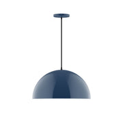 Navy dome LED pendant light with slim hanging cord and round ceiling canopy