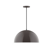Dark bronze dome LED pendant with straight stem and round ceiling canopy