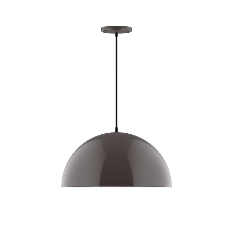 Architectural bronze dome pendant light with dark cord and round canopy