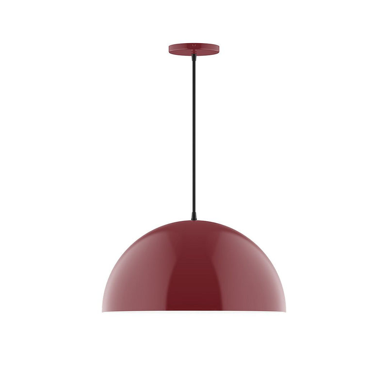 Barn red dome LED pendant with black cord and round ceiling canopy