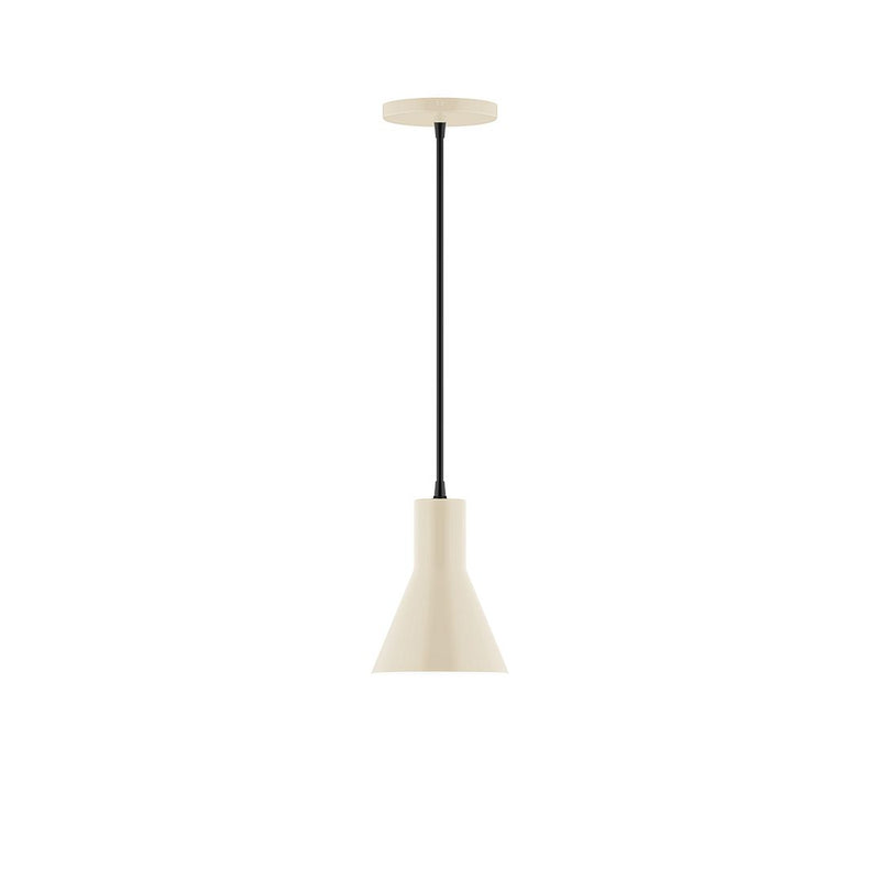 Cream 6 in flare pendant with black cord and ceiling canopy, flared cream shade