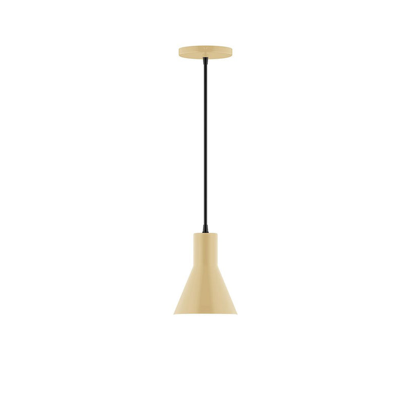 Ivory 6-inch flare pendant light with black cord and round ceiling canopy