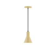 Ivory flare LED pendant with black cord and round canopy.