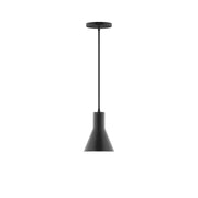 Black 6-in LED flare pendant with slim straight cord and round ceiling canopy