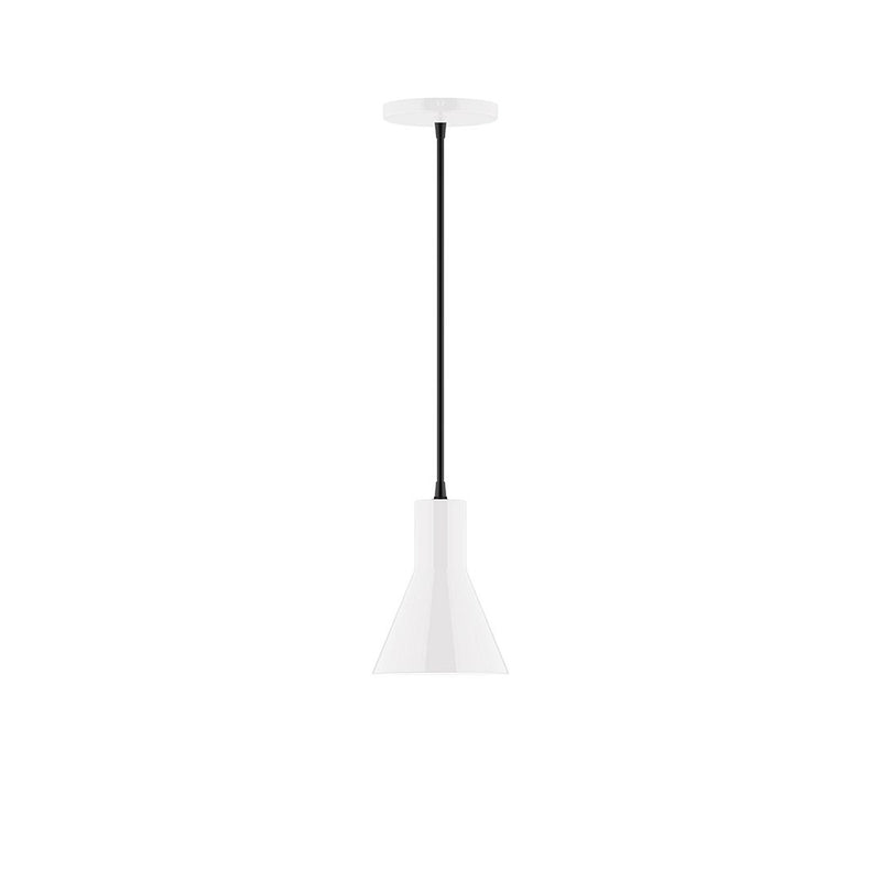 White flare 6-inch pendant light with dark cord and white shade
