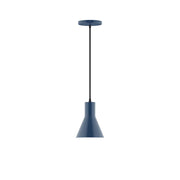 Navy flare pendant light with tapered shade and round ceiling canopy