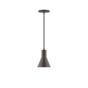 Architectural bronze LED pendant with conical diffuser and round ceiling canopy