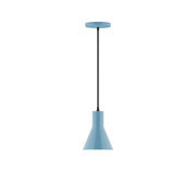 Light blue flare pendant fixture with ceiling canopy and hanging cord
