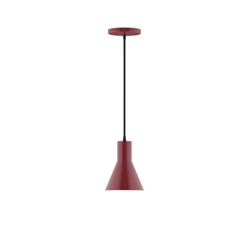 Barn red LED pendant light with flared shade and round canopy, hanging cord
