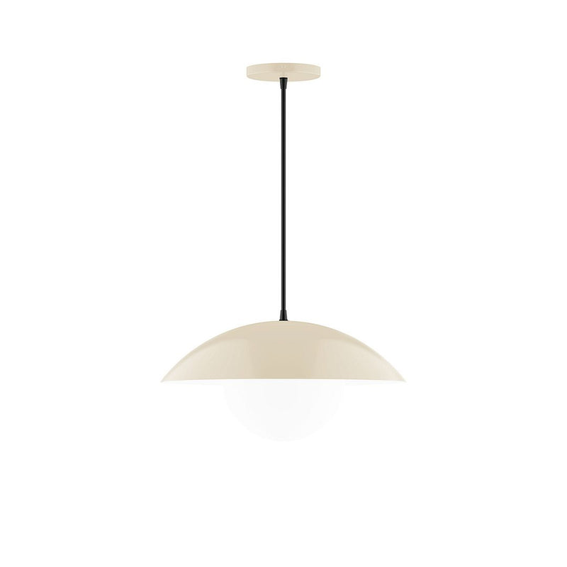 Cream glass globe pendant with black cord and white ceiling canopy