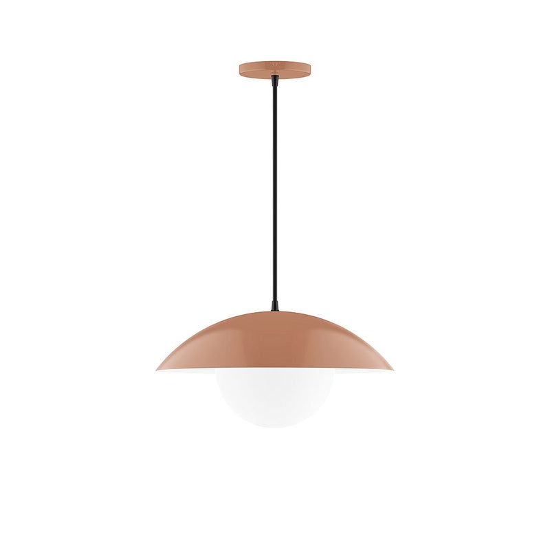Terracotta 16 in pendant light with glass globe and domed shade, black cord