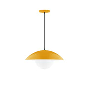Bright yellow 16-inch pendant lamp with frosted glass globe and cord