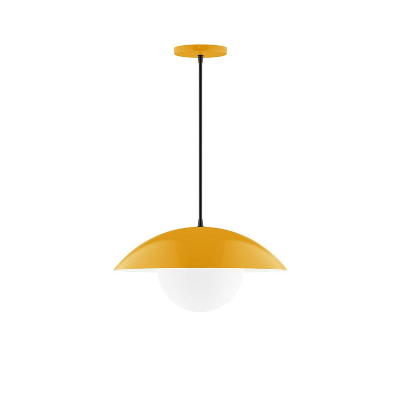 Bright yellow 16-inch pendant lamp with frosted glass globe and cord