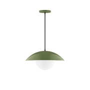 Fern green dome shade pendant light with white glass globe