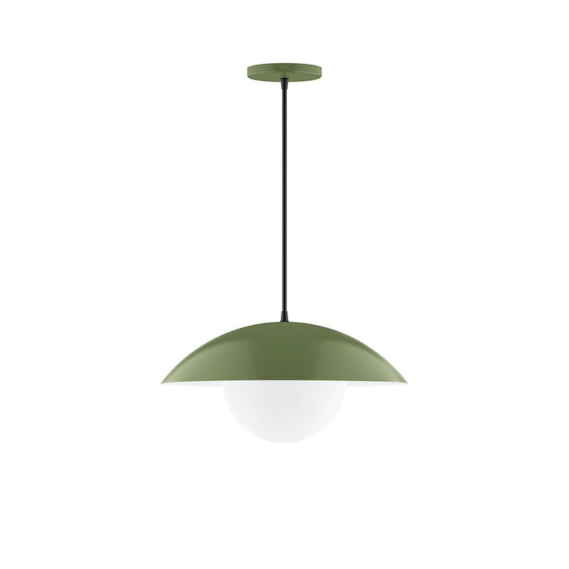 Fern green dome shade pendant light with white glass globe