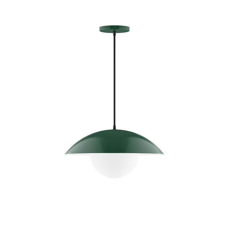 Forest green dome shade pendant with frosted glass globe and hanging cord