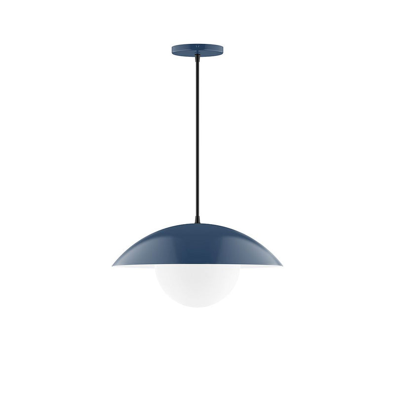 Navy 16-inch pendant light with glass globe and dome shade