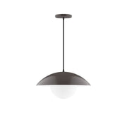 Architectural bronze pendant light with frosted glass globe and dome shade