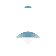 Light blue pendant lamp with frosted glass globe and dome shade