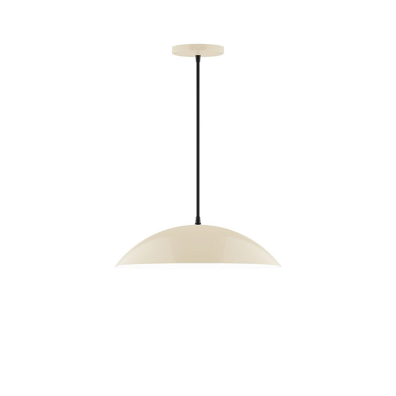 Cream dome pendant shade with black cord and canopy, 16-inch width