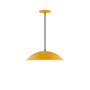Bright yellow dome pendant light with black cord and round ceiling canopy