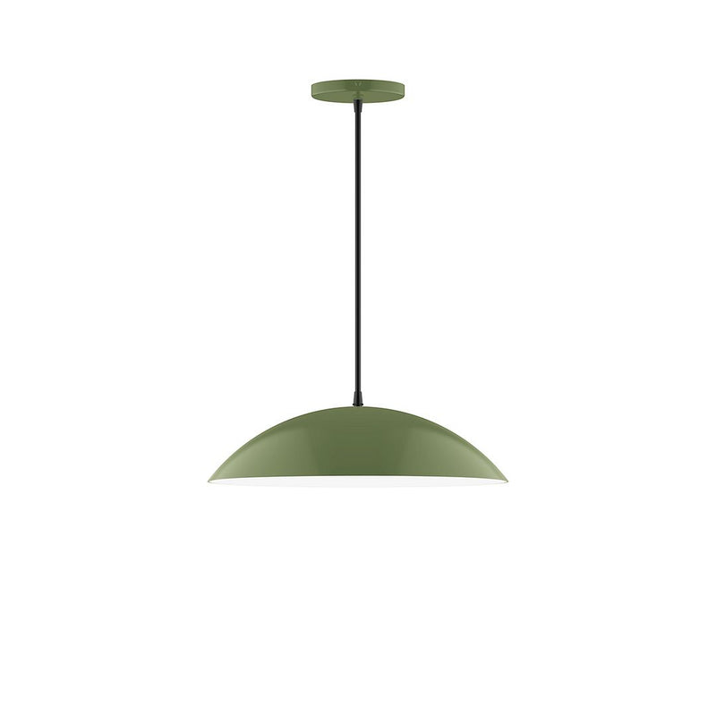 Fern green LED pendant with dome shade and black cord, round ceiling canopy