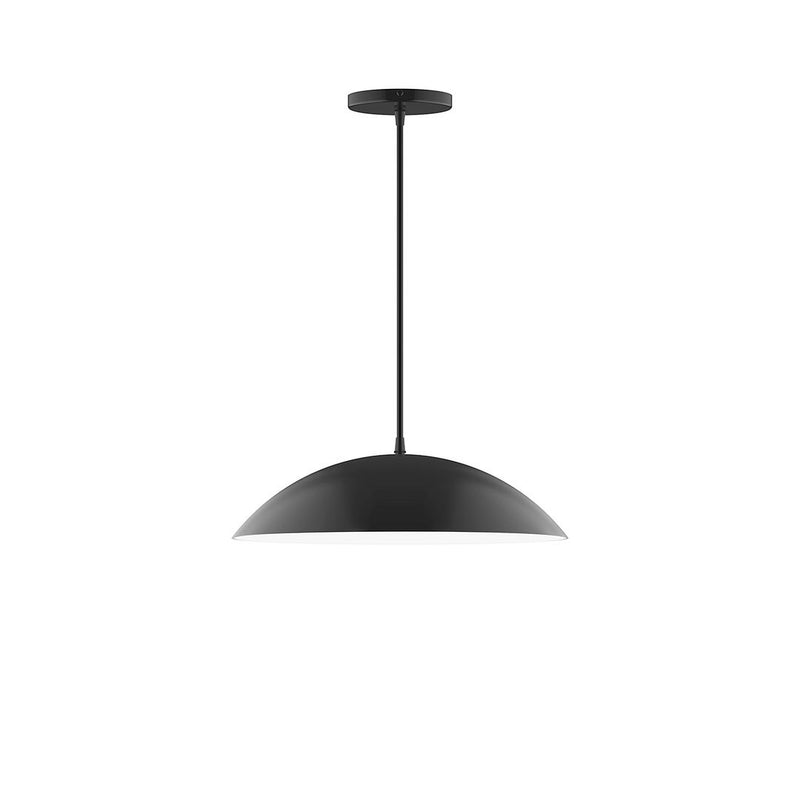 Black LED pendant light with domed shade and straight ceiling mount stem