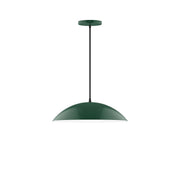 Forest green LED dome pendant with flat ceiling canopy and hanging cord