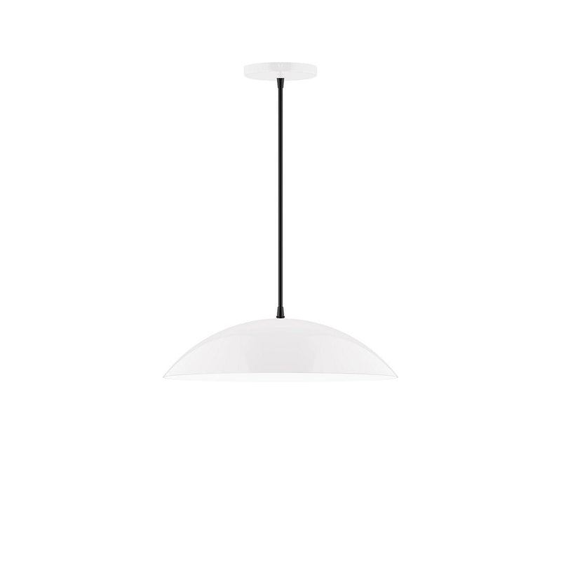 White dome pendant light with round ceiling canopy and straight hanging cord