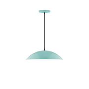Sea green LED dome pendant light with black cord and round ceiling canopy