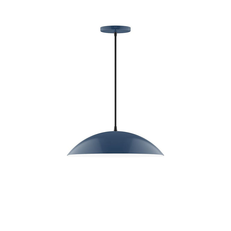 Navy LED pendant light with dome shade and straight hanging cord