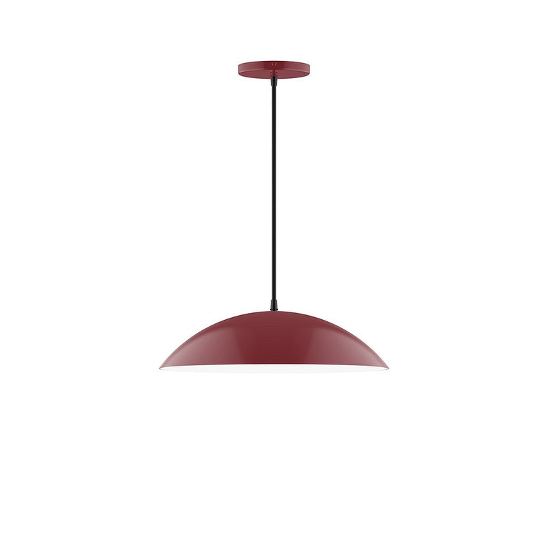 Barn red pendant lamp with wide dome shade and dark cord, 16 in