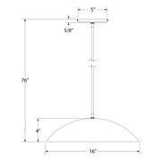 Pendant light diagram with 16 in domed shade and 76 in overall height