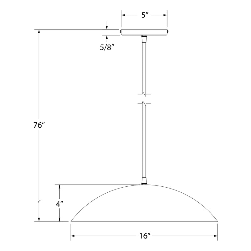 Pendant light diagram with 16 in domed shade and 76 in overall height