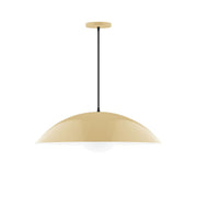 Ivory pendant light with frosted glass globe shade, hanging on a black cord