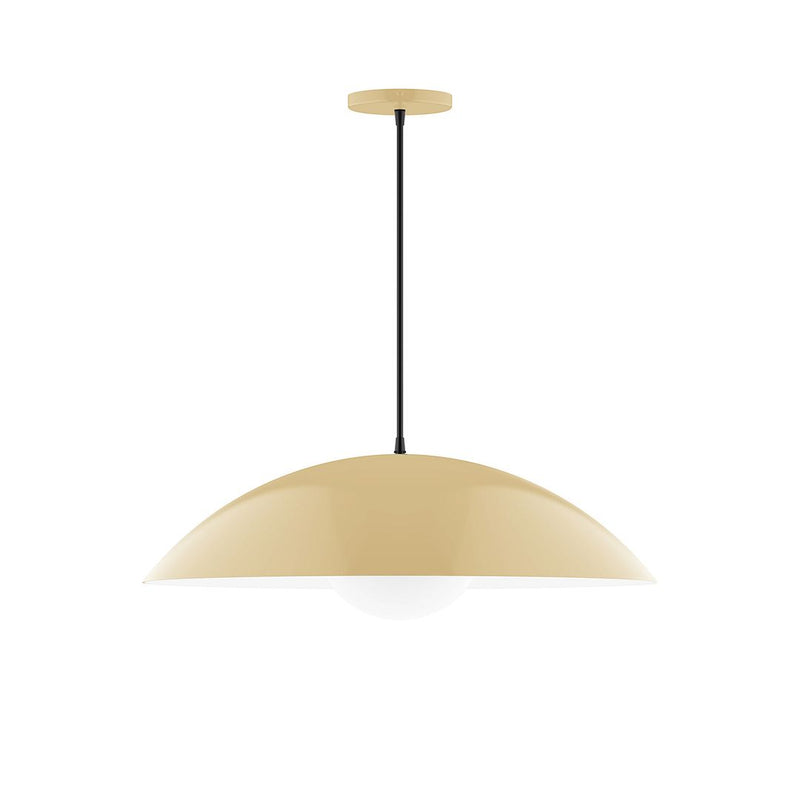 Ivory pendant light with frosted glass globe shade, hanging on a black cord