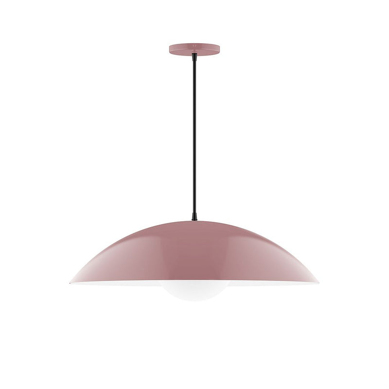 Mauve glass globe pendant light with black hanging stem and dome shade